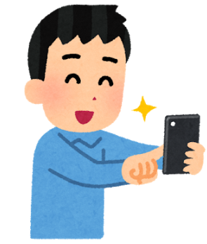 ＳＮＳに投稿する男性のイラスト